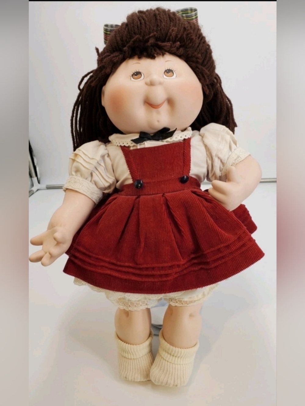 Classic Red Corduroy Dress Doll with Cream Outfit